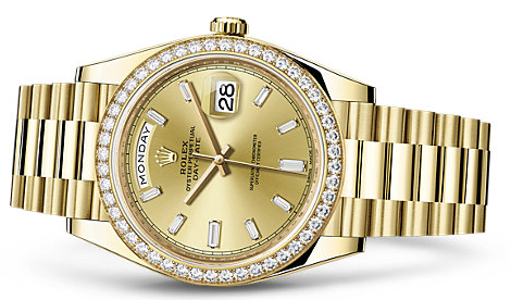 Yellow Gold Rolex Day-Date 40 Replica Watches Champagne Dial